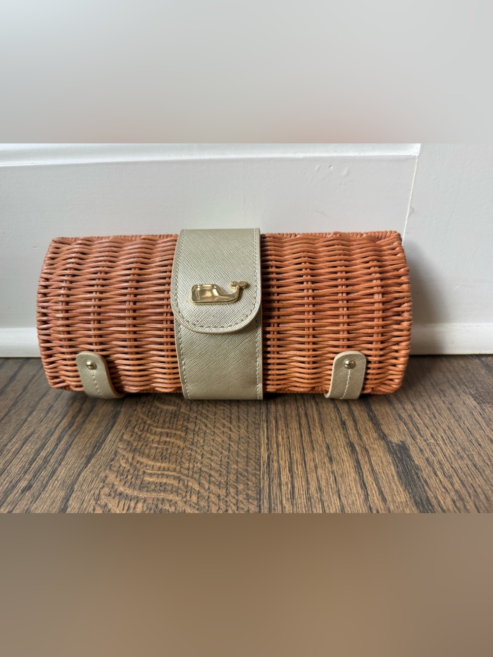 Vineyard Vines Woven Brown Clutch with Gold Accent